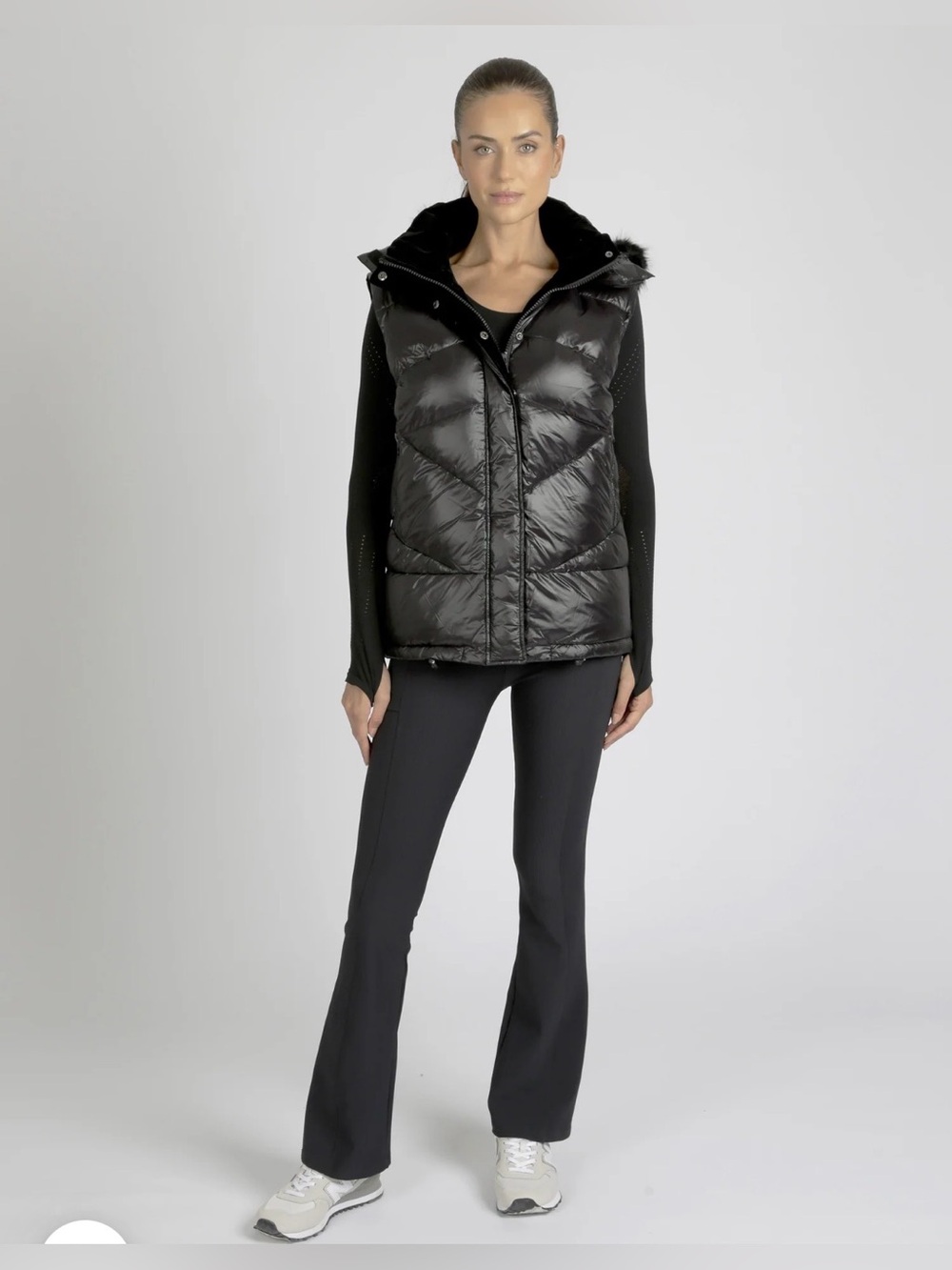 Blanc Noir Afterburn Puffer Vest Faux Fur Hood Black Medium NWT